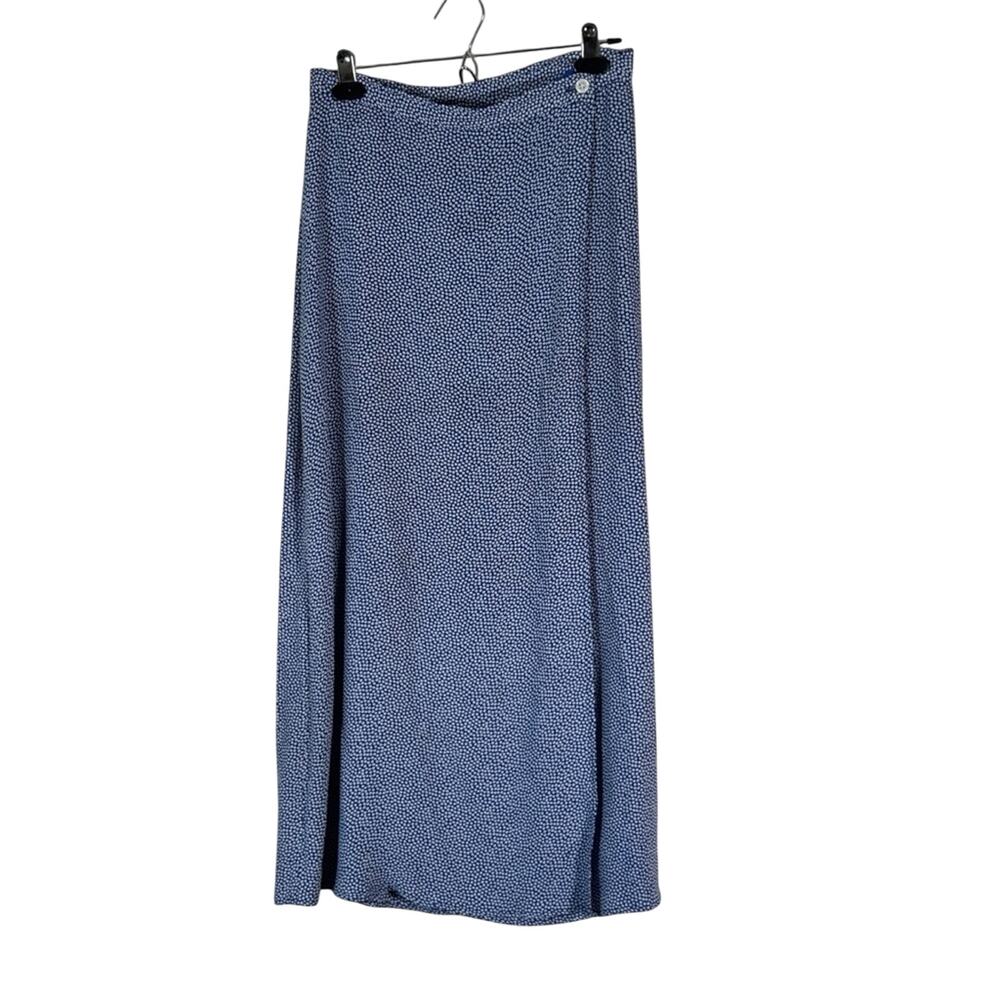 Vintage 90s Blue Ditsy Floral Maxi Wrap Skirt Womens 12 Casual Summer Boho Long